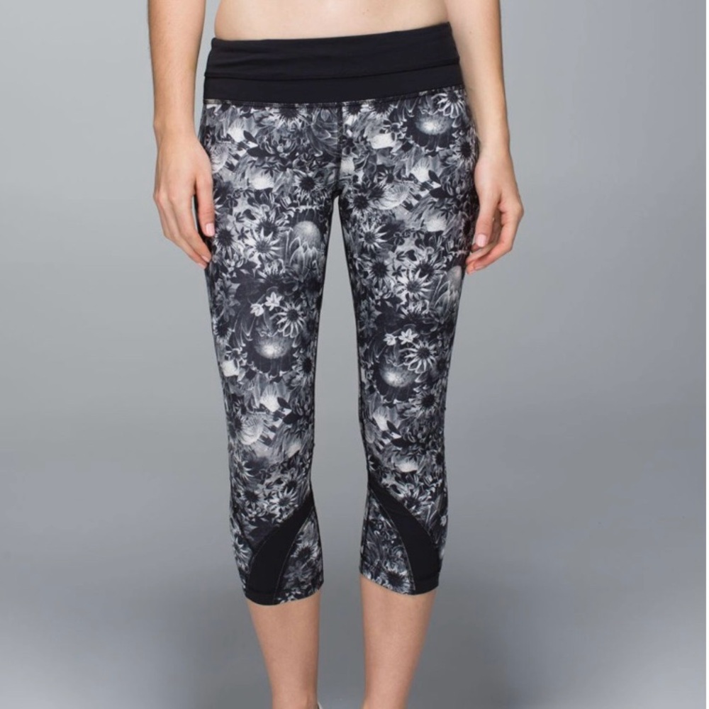 lululemon athletica Black and Gray Floral Leggings